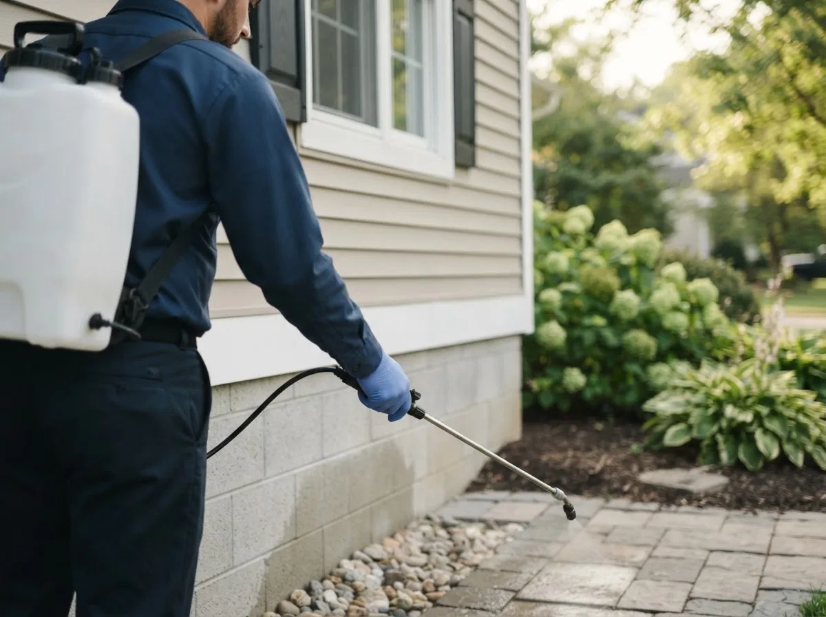 Pest control technician inspecting a home in Pottsville, TX